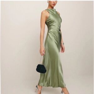 NWT • Reformation Casette silk dress in artichoke